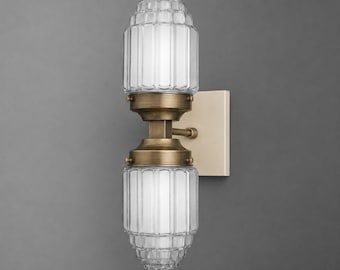 Sconce Light-Art Deco Sconce-Glass Wall Light-Brass Sconce - Model No. 7180
