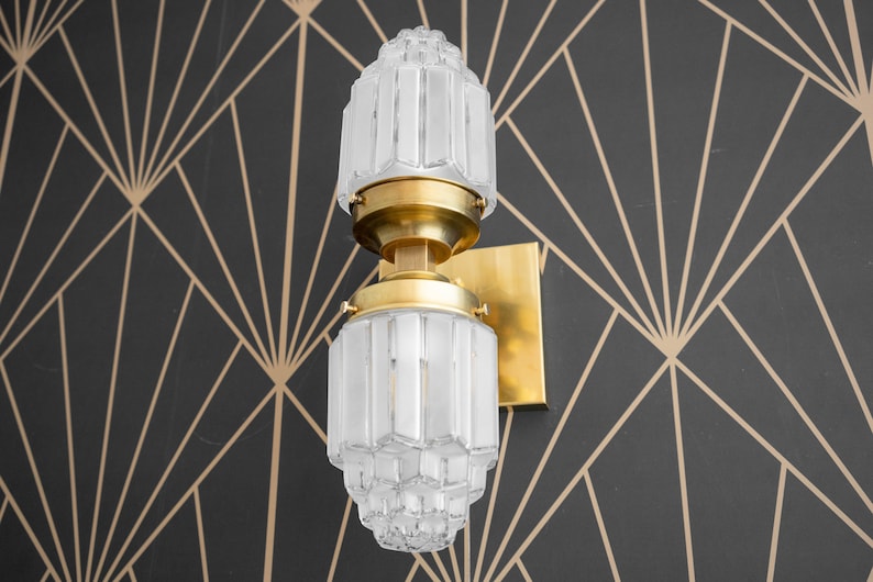 Deco Wall Sconce Brass Sconce Art Deco Globe Wall Lamp Art Deco Bathroom Gold Wall Light 1930s Art Deco Model No. 7180 image 2