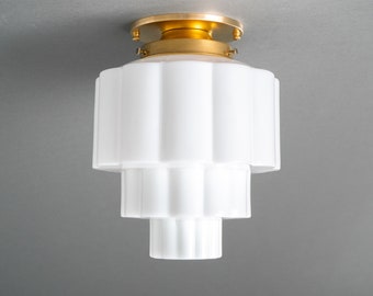 Ribbed Cake Globe Light - Ceiling Light - Light Fixture - Art Deco Light - Made in USA - Model No. 3390