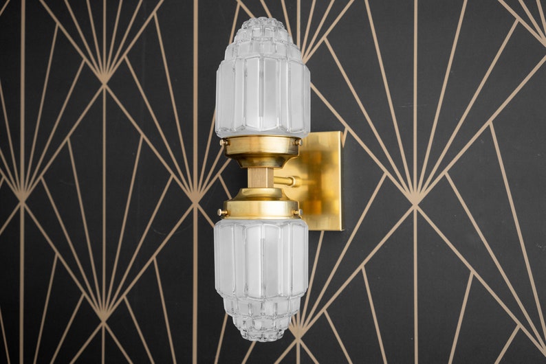 Deco Wall Sconce Brass Sconce Art Deco Globe Wall Lamp Art Deco Bathroom Gold Wall Light 1930s Art Deco Model No. 7180 image 1