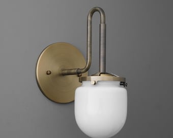 Sconce Light-Brass Wall Sconce-Opal Glass Light-Vintage Wall Lamp - Model No. 2819
