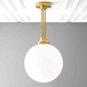 12 Inch Satin Glass Globe - Large Globe Light - Frosted Glass - Brass Pendant Light - Matte White Glass Globe - Model No. 6495