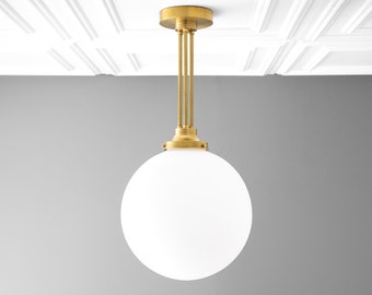 12 Inch Satin Glass Globe - Large Globe Light - Frosted Glass - Brass Pendant Light - Matte White Glass Globe - Model No. 6495