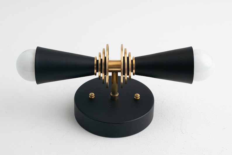 Vanity Light - Modern Art Deco - Wall Sconce - Bathroom Lights - Brass Black Vanity - Steampunk Lamp - Mid Century Sconce - Model No. 9830 image 6