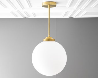 12 Inch Satin Glass Globe Light - Matte Glass Pendant - Large Pendant Ceiling Light Fixture - Model No. 6058