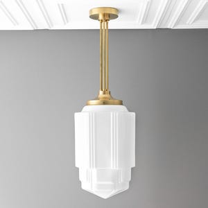 Art Deco - Pendant Light - Large Shade - Opal Glass - Art Deco Lighting - 1920&#39;s - Hanging Light - Skyscraper - Model No. 0262