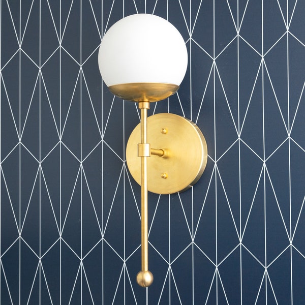 Globe Sconce - Brushed Nickel - Opal Globe - Globe Wall Light - Wall Sconces - Hallway Light - Modern Sconce Light - Model No. 1048