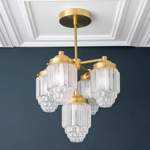Chandelier Art Deco Skyscraper Gold Chandelier Raw Brass Hanging
