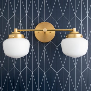 Schoolhouse Shade - Vanity Light - Globe Vanity - Opal Glass - Brass Vanity - Vanity Lighting - Bathroom Lights - Model No. 5799