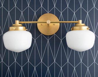 Schoolhouse Shade - Vanity Light - Globe Vanity - Opal Glass - Brass Vanity - Vanity Lighting - Bathroom Lights - Model No. 5799