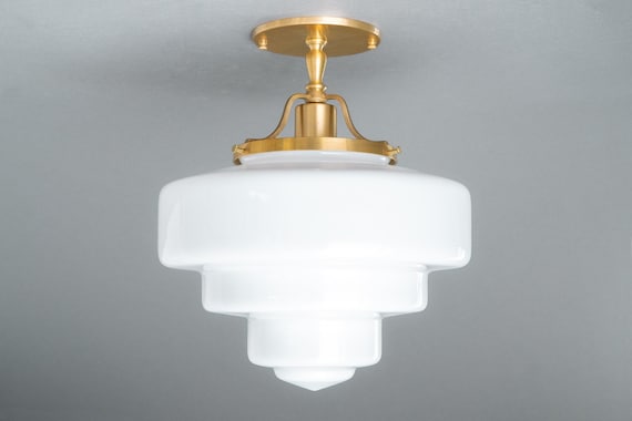 Tiered Glass Light - Solid Brass Light Fixture - Art Deco Decor - Unique Ceiling Light - Model No. 5311