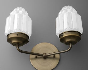 Vanity Lights Light-Brass Wall Sconce-Dual Light Sconce-Frosted Glass Shade - Model No. 9271