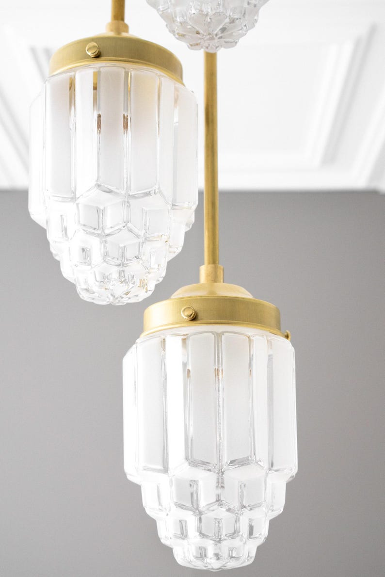 Hanging Lights - Frosted Glass - Skyscraper Shade - Art Deco Chandelier - Ceiling Lights - Unique Lighting - Model No. 7948 image 2