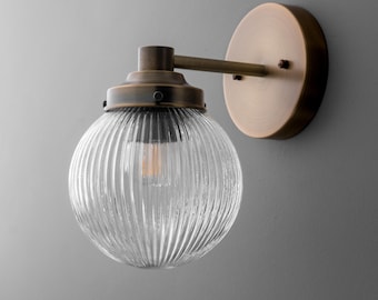 Sconce Light-Fluted Glass Lamp-Brass Wall Sconce-Industrial Sconce - Model No. 7273