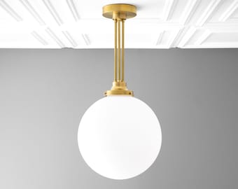 12 Inch Satin Glass Globe - Large Globe Light - Frosted Glass - Brass Pendant Light - Matte White Glass Globe - Model No. 6495
