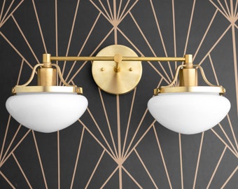 Globe Vanity Light - Brass Vanity - Art Deco Lighting - Opal Glass - 1920 - Brass Vanity Fixture - Bathroom Lights - Model No. 2447