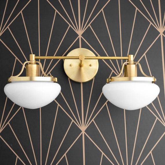 Globe Vanity Light Brass Vanity Art Deco Lighting Opal Glass 1920