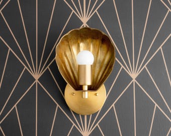 Art Deco - Scallop Shade - Wall Light - Deco Sconce - Sea Shell Light - Deco Brass Light - Brass Sconces - Raw Brass - Model No. 8270