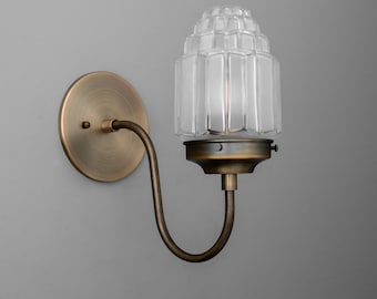 Sconce Light-Brass Wall Sconce-Antique Brass Lamp-Glass Shade Sconce - Model No. 1074