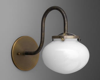 Sconce Light-Brass Wall Sconce-Opal Glass Sconce-Antique Brass Lamp - Model No. 8563