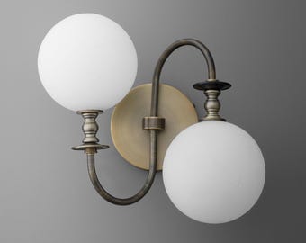 Sconce Light-Brass Wall Sconce-Vintage Modern Lamp-Double Globe Light - Model No. 4148