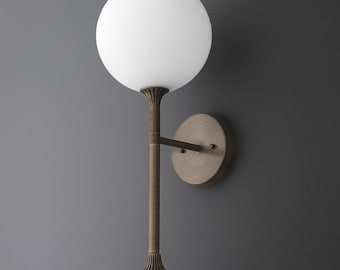 Sconce Light-Mid Century Lamp-Glass Globe Light-Brass Wall Sconce - Model No. 1059