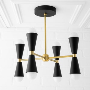 Chandelier - Black Brass - Geometric Chandelier - Handing Light - Mid Century Lighting - 1950s - Modern Chandelier - Model No. 1047