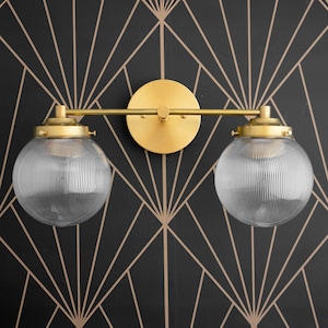 Vanity Globe Light - Art Deco Fixture - Globe Shades - Globe Wall Light - Brass Bathroom Light - Glam Accent Light - Model No. 4331