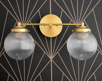 Vanity Globe Light - Art Deco Fixture - Globe Shades - Globe Wall Light - Brass Bathroom Light - Glam Accent Light - Model No. 4331