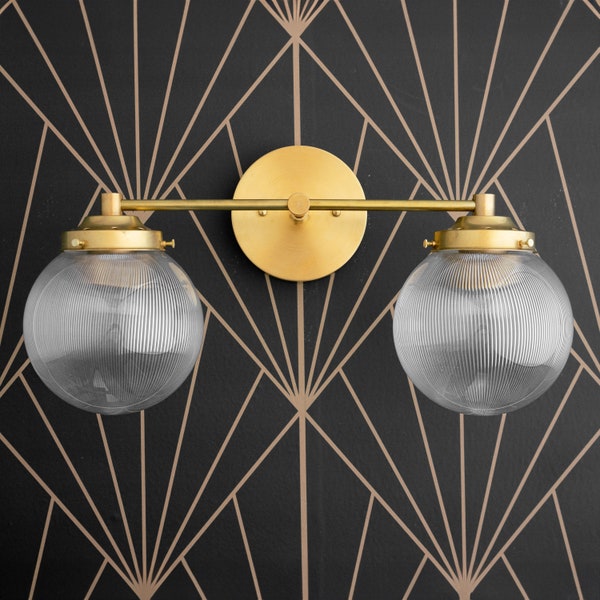 Vanity Globe Light - Art Deco Fixture - Globe Shades - Globe Wall Light - Brass Bathroom Light - Glam Accent Light - Model No. 4331