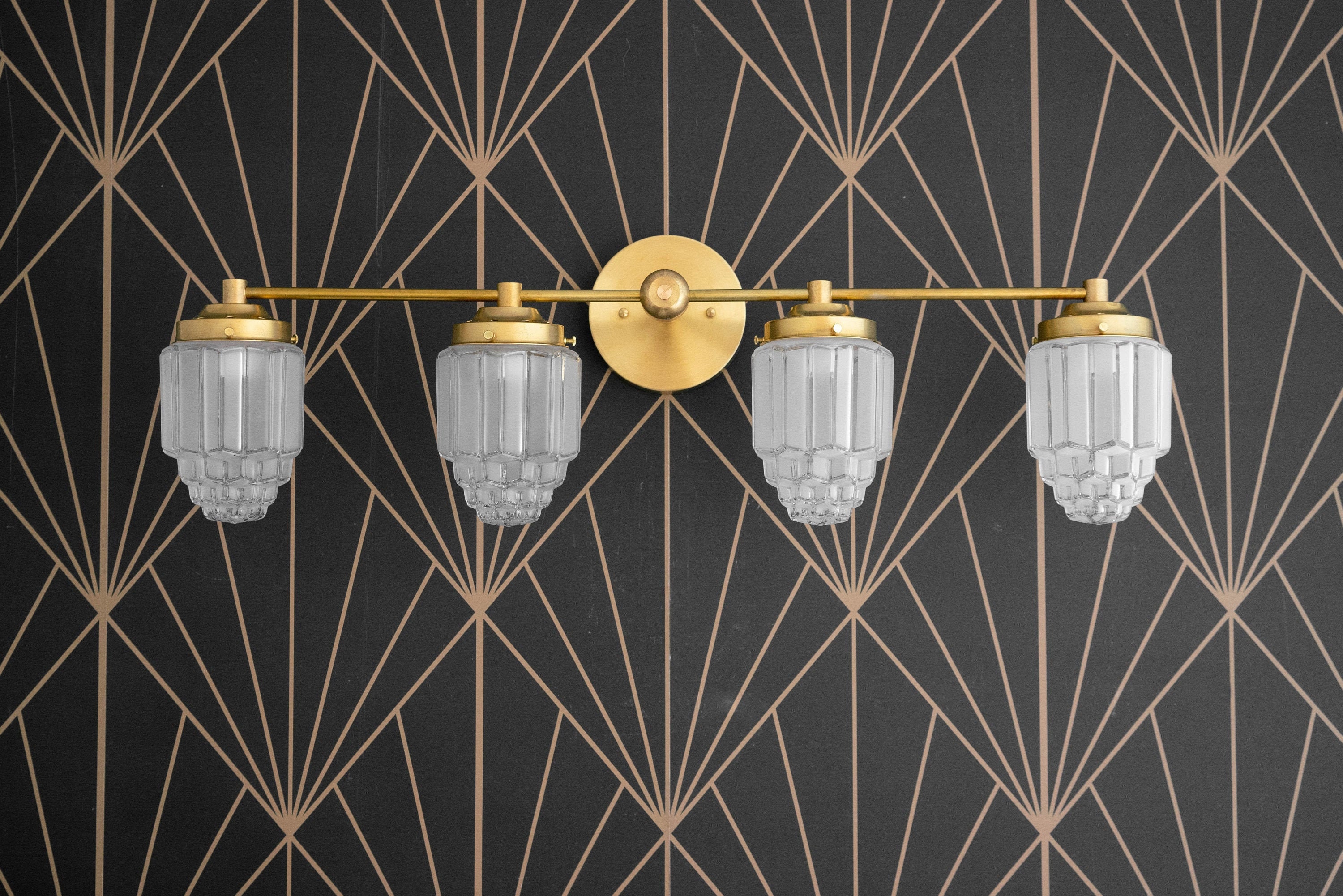 Art Deco Vanity Wide Vanity Light 4 Bulb Vanity Bathroom Etsy