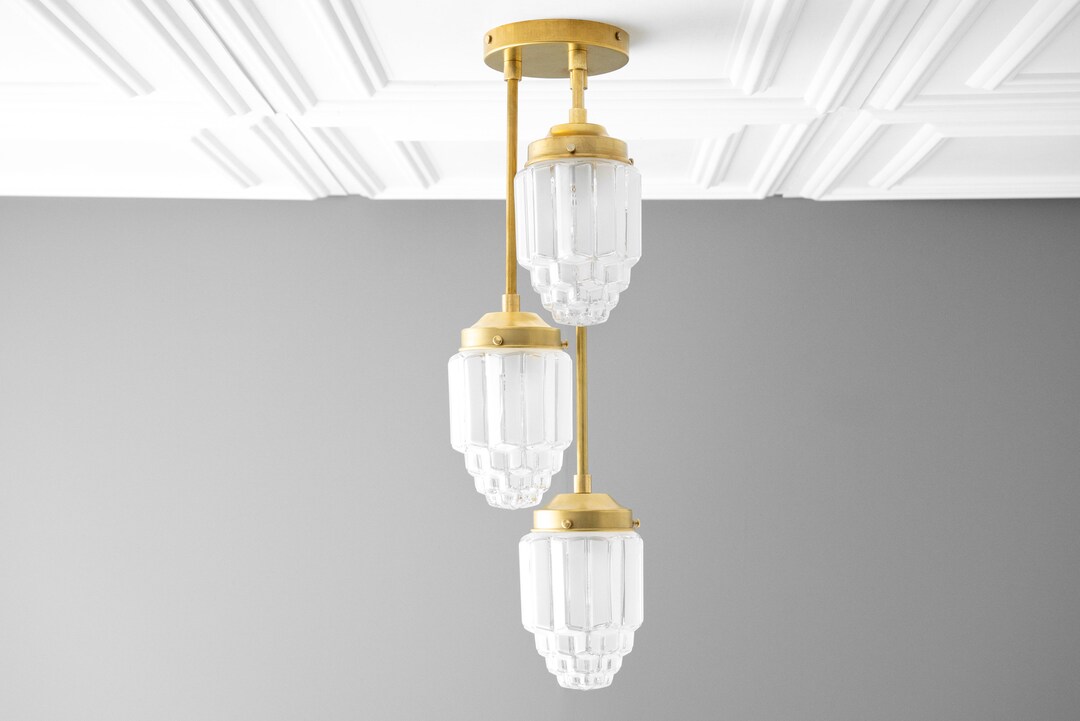 Hanging Lights Frosted Glass Skyscraper Shade Art Deco Chandelier