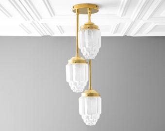 Hanging Lights - Frosted Glass - Skyscraper Shade - Art Deco Chandelier - Ceiling Lights - Unique Lighting - Model No. 7948