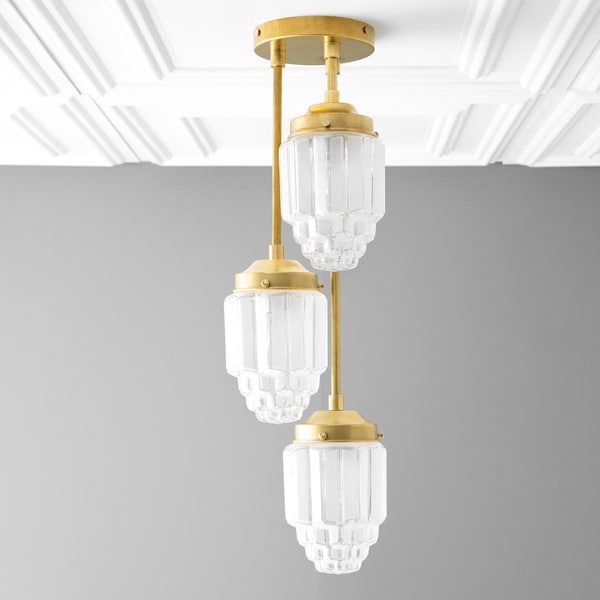 Hanging Lights - Frosted Glass - Skyscraper Shade - Art Deco Chandelier - Ceiling Lights - Unique Lighting - Model No. 7948