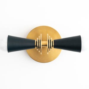 Vanity Light - Modern Art Deco - Wall Sconce - Bathroom Lights - Brass Black Vanity - Steampunk Lamp - Mid Century Sconce - Model No. 9830 image 3