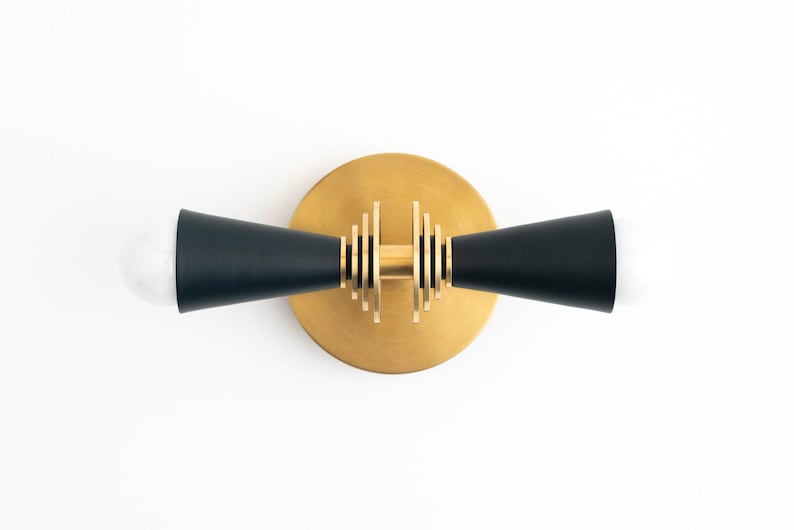 Vanity Light - Modern Art Deco - Wall Sconce - Bathroom Lights - Brass Black Vanity - Steampunk Lamp - Mid Century Sconce - Model No. 9830 image 3