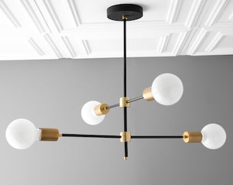 Globe Chandelier - Mobile Light - Contemporary Lights - Dining Room Light - Orb Chandelier - Black Brass - Foyer Chandelier - Model No. 5598