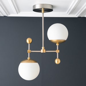Globe Chandelier - Pendant Lighting - Brushed Nickel - Hanging Globe Light - Art Deco Lights - Silver Gold - Model No. 2566
