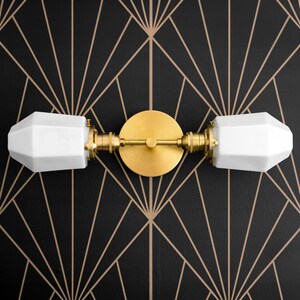 Parabolic Vanity Light - Bathroom Fixture - Opal Light - Geometric Fixture - Brass Mirror Light - Art Deco Bath Light - Model No. 6679