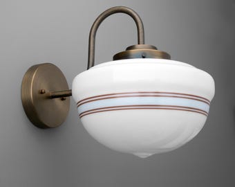 Sconce Light-Vintage Glass Sconce-Brass Wall Light-Opal Globe Lamp - Model No. 9156