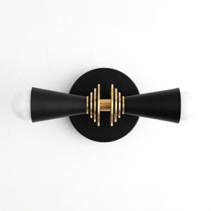 Vanity Light - Modern Art Deco - Wall Sconce - Bathroom Lights - Brass Black Vanity - Steampunk Lamp - Mid Century Sconce - Model No. 9830