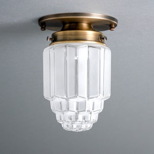 Modern Art Deco Skyscraper Shade Hallway Lighting Ceiling Light Light Fixture Model No. 8895 Antique Brass