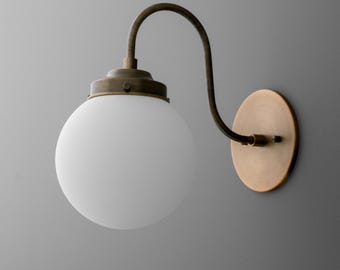 Sconce Light-Globe Wall Sconce-Brass Globe Sconce-Opal Glass Sconce - Model No. 1886