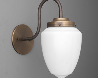 Sconce Light-Vintage Glass Sconce-Opal Glass Shade-Antique Brass Lamp - Model No. 3715