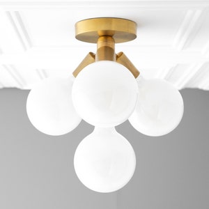 Flush Mount Globe Light Brass Fixture White Globe Ceiling Lights Flush Mount Light Globe Fixture Model No. 7605 image 2