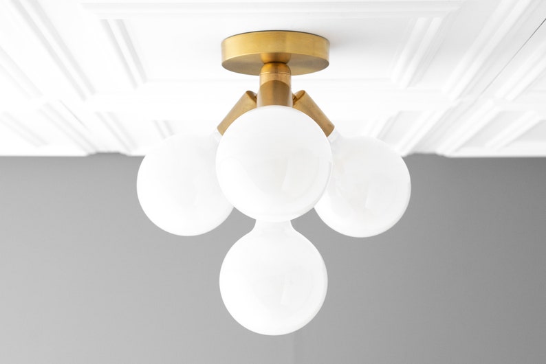 Flush Mount Globe Light Brass Fixture White Globe Ceiling Lights Flush Mount Light Globe Fixture Model No. 7605 image 2