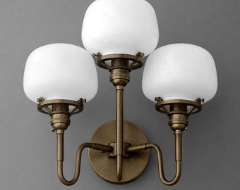Sconce Light-Brass Wall Sconce-Opal Glass Sconce-Triple Globe Lamp - Model No. 8654