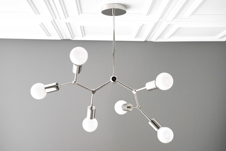 Molecule Light Modern Chandelier 6 Bulb Light Branching Chandelier Ceiling Lighting Model No. 2523 Polished Nickel