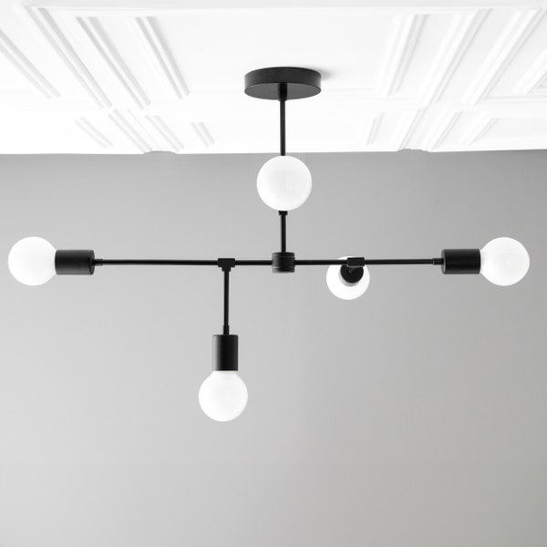 5 Bulb Chandelier - Hanging Lamp - Black Chandelier - Large Bulb Light - Modern Lighting - Light Fixture - Model No. 1041