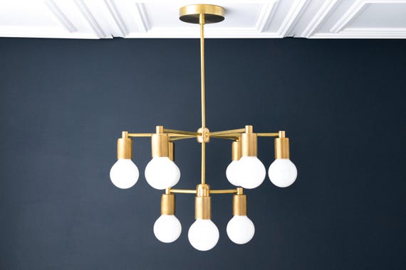 9 Lights Chandelier Modern K9 Crystal Raindrop Lighting Flush Mount LED Ceiling Light Fixture Pendant Lamp for Dining Room Bathroom Bedroom Livi OTHELLO 9-Light Chandelier \u2013 Aged Brass - Cyan Design